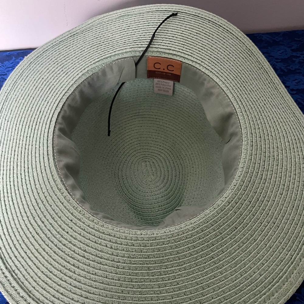 NWT C.C. Exclusives Mint Green Straw Panama Hat - Picture 5 of 7